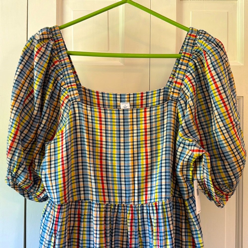Old Navy Gingham Plaid Babydoll Puffy Sleeves Dress size S